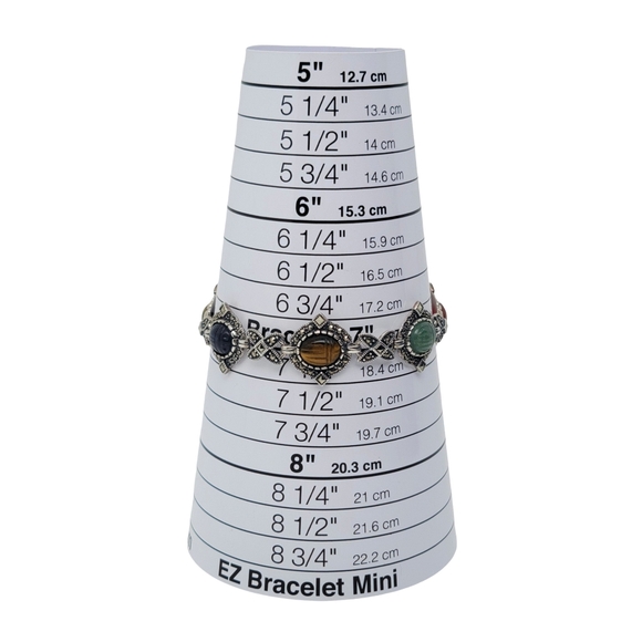 Vintage Sterling Silver Egyptian Revival Scarab Carved Gemstone Bracelet Size 7 - Picture 8 of 8